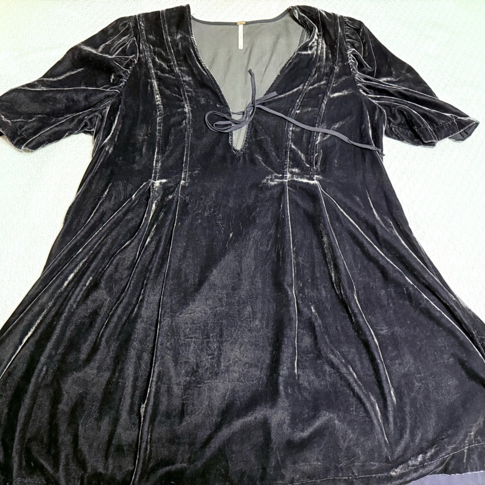 Free People Smoky Blue Grey Velvet Dress